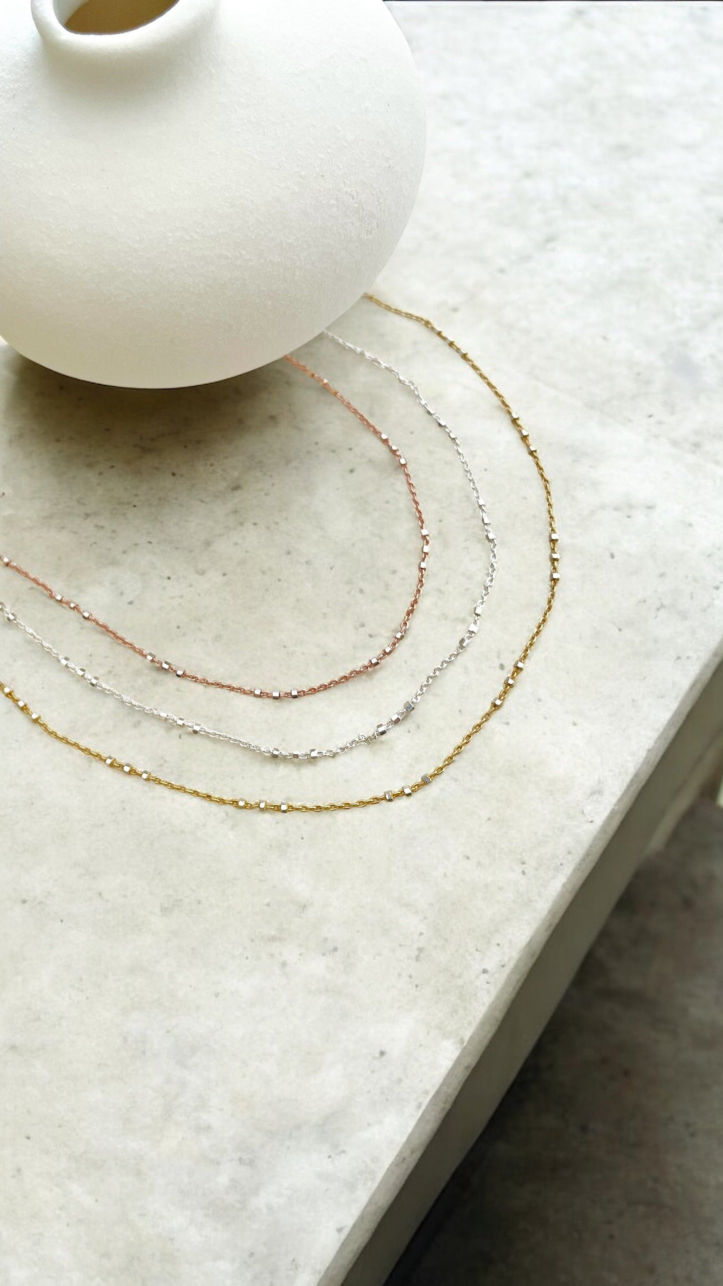 Rose_Gold_Silver_Satellite_Chain_Necklace_All_Color_Chains in rose gold, sterling silver, and gold.