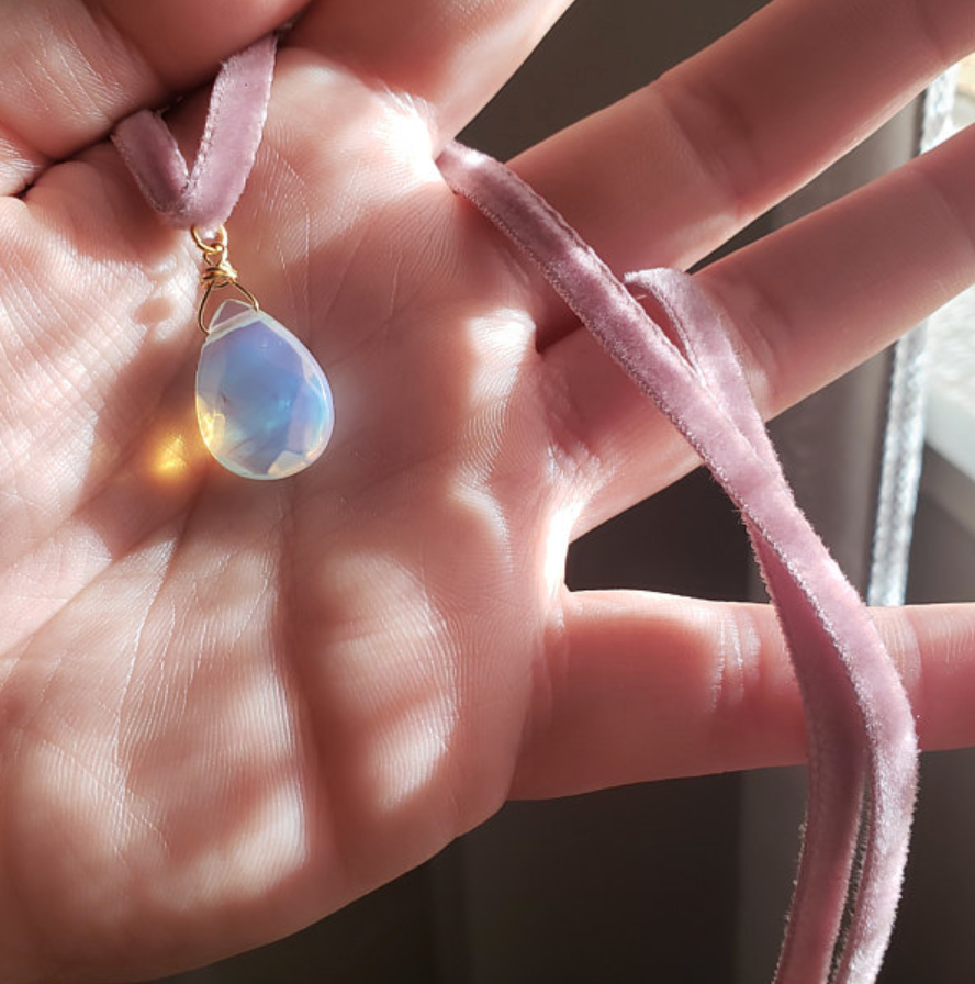 Opalite Moonstone Style Velvet Choker