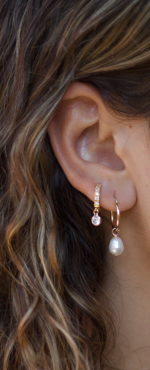Drop Pearl Hoop Earrings