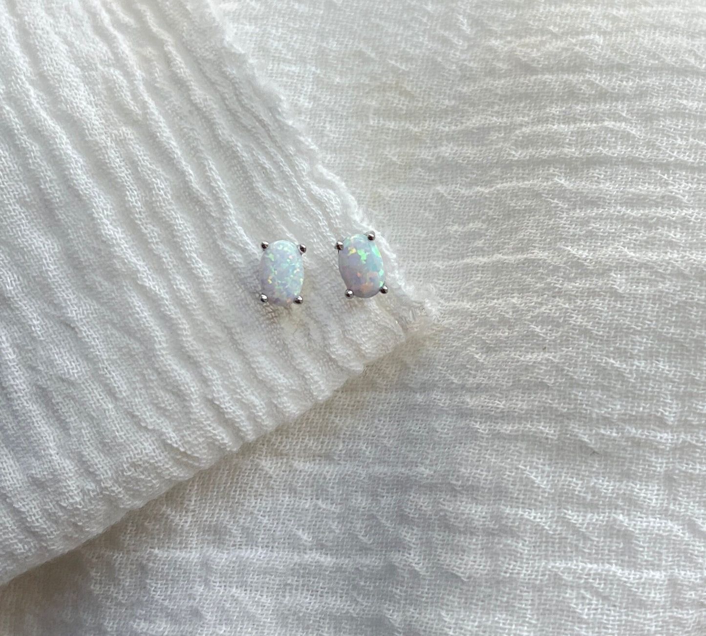 White Opal Stud Earrings