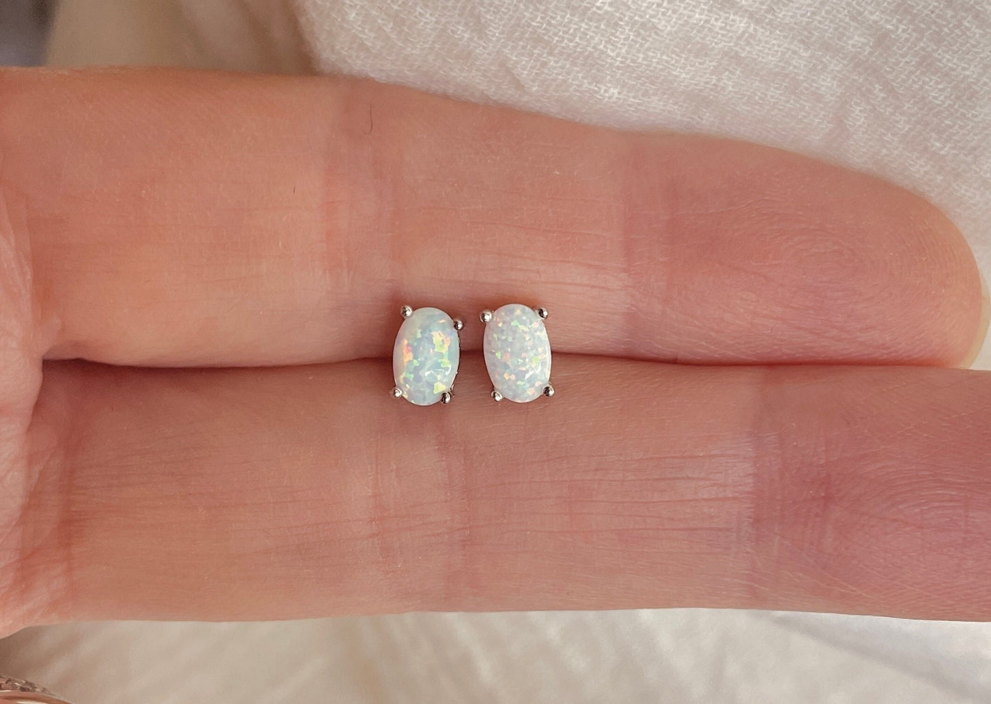 White Opal Stud Earrings