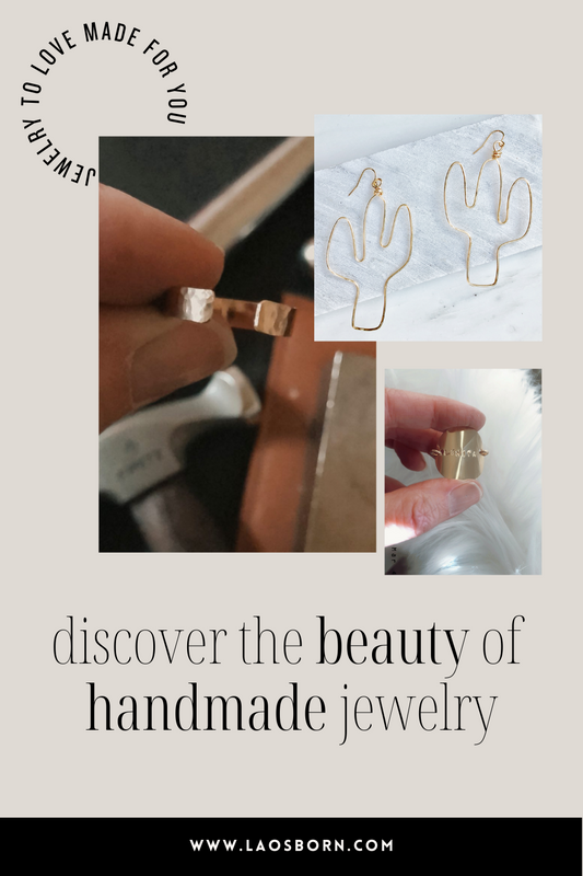 discover the beauty of handmade jewelry, gold hammered ring, wire hand wrppaed cactus earrings, hand hammered and stamped round disc ring personalized blog post photo advertising la osborn jewelry 