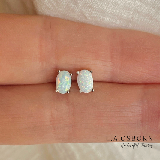White Opal Stud Earrings