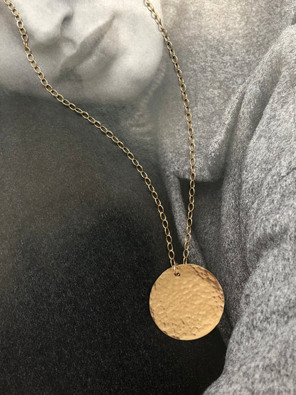 Long Hammered Disc Necklace