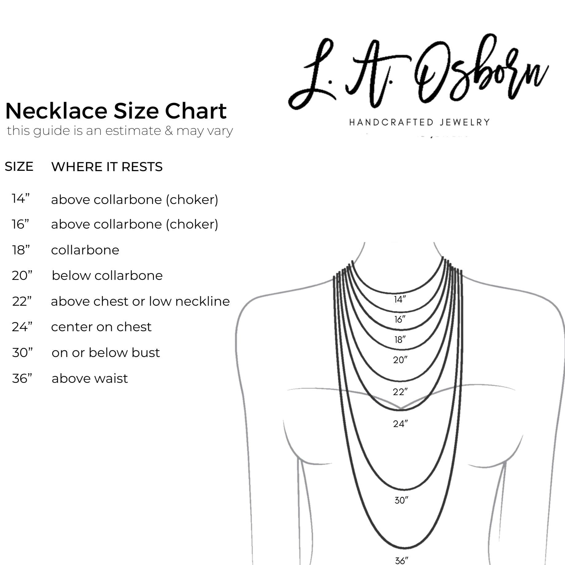 Tiny Oval Opal Necklace Necklace Chart with sizes