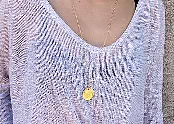 Long Hammered Disc Necklace