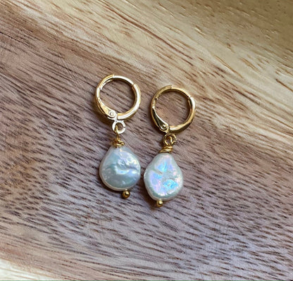 Coin Pearl Drop Earrings
