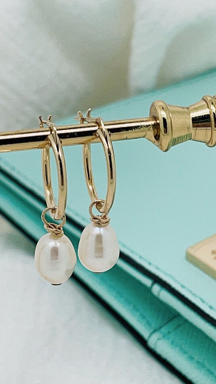 Drop Pearl Hoop Earrings