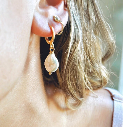 Coin Pearl Drop Earrings