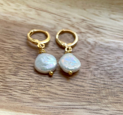 Coin Pearl Drop Earrings