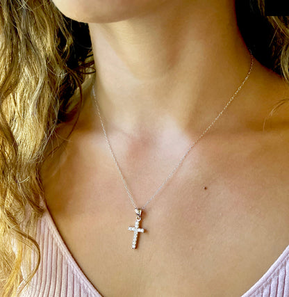 Sterling Silver CZ Cross Necklace