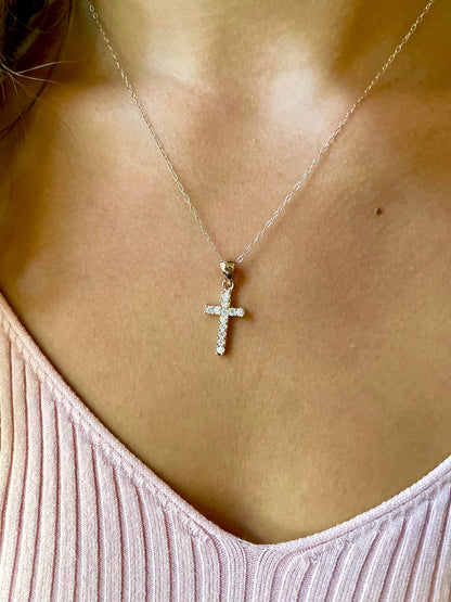 Sterling Silver CZ Cross Necklace