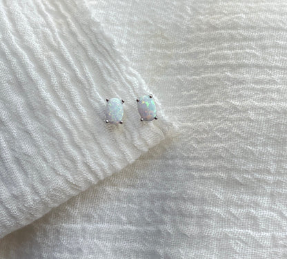 White Opal Stud Earrings