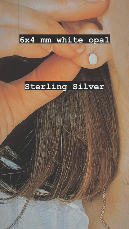 White Opal Stud Earrings